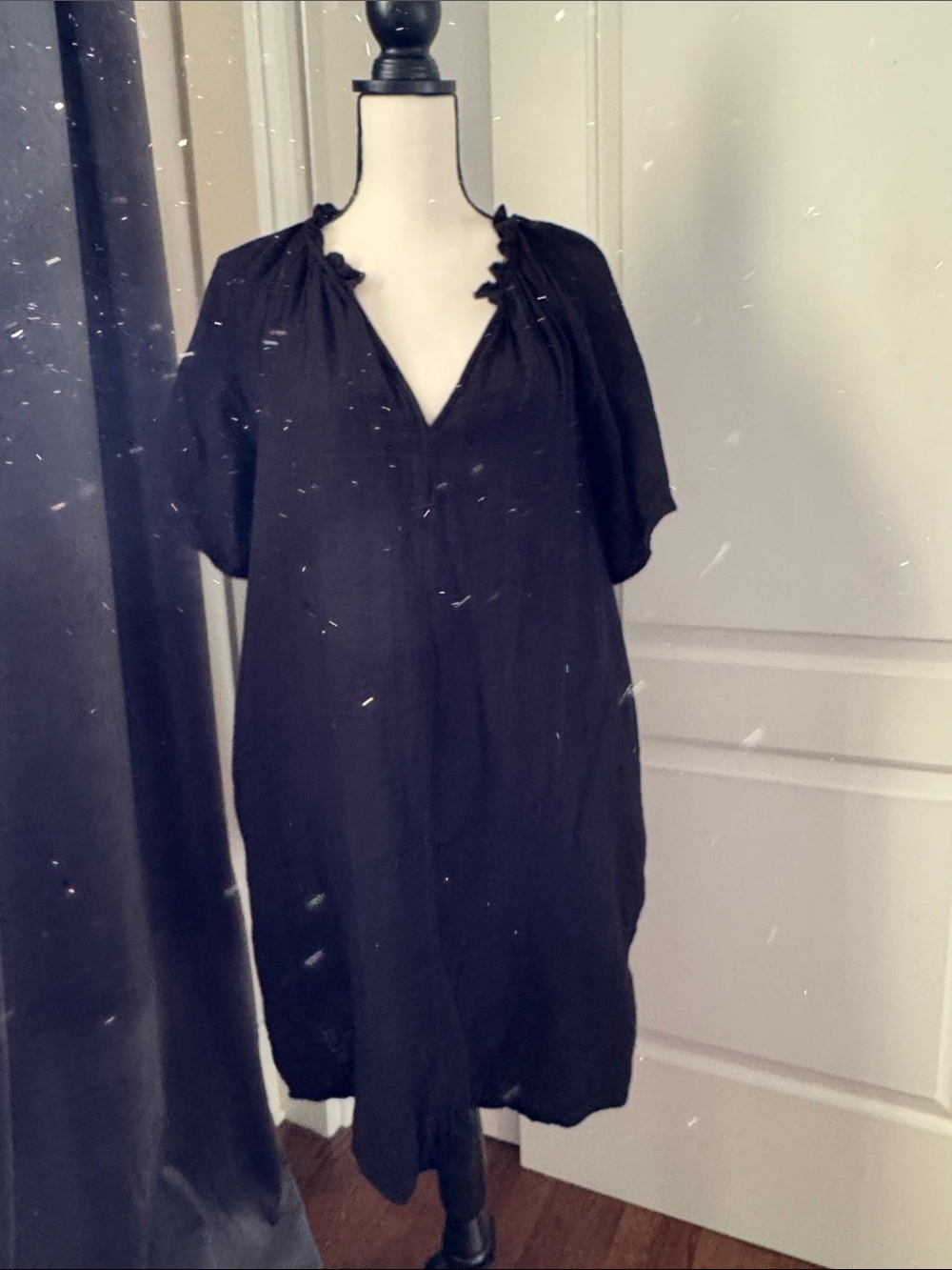 Black Gauze V-Neck Short Sleeve Women’s Dress